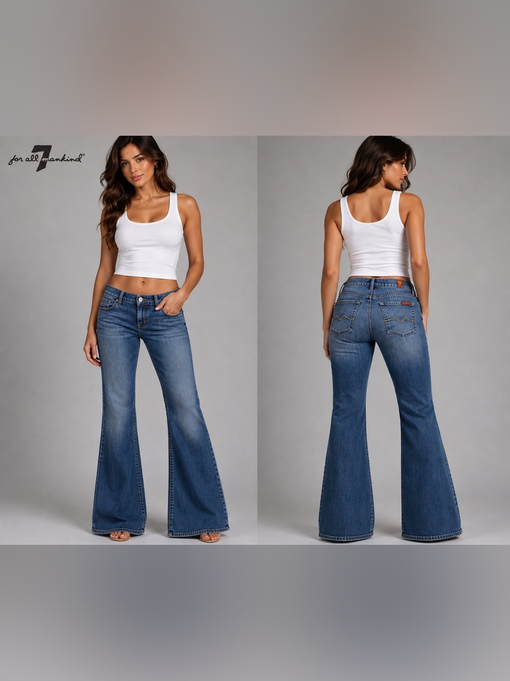 7 For All Mankind Dojo Jeans 31 Low Rise Flare Wide Leg Y2K Blue Denim